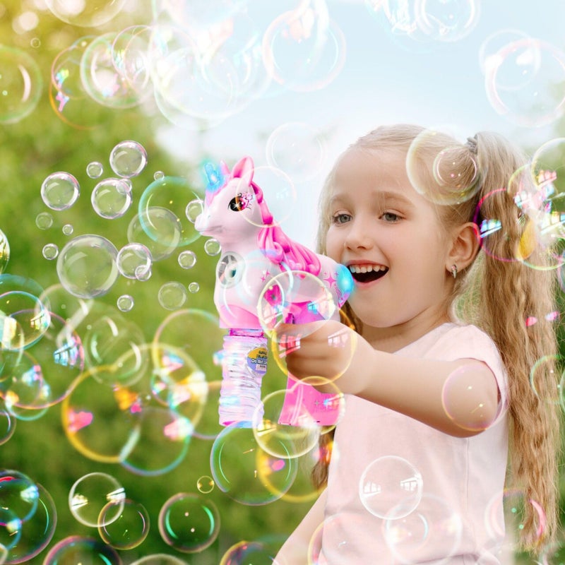 Haktoys Unicorn Bubble Gun with Batteries â€“ Leak-Free Automatic Bubble Blower & Maker for Toddlers & Kids | Bubble Shooter Toy with Solution Included | Ready to Play & Newly Upgraded - Image 2